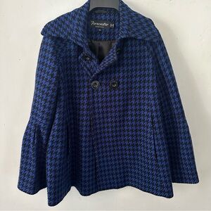 Forecaster Wool Blend Houndstooth Cape Jacket Blue Black size 10